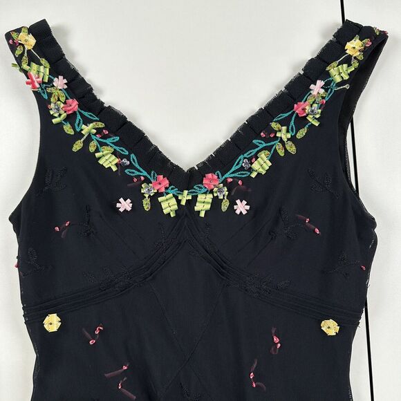 Sue Wong Floral Embroidered Beaded Black Sleeveless Mesh Y2K Dress Womens Sz 4 - Picture 3 of 7